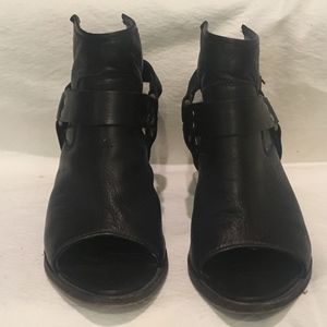 Frye Black Leather Open Toe Ankle Boots